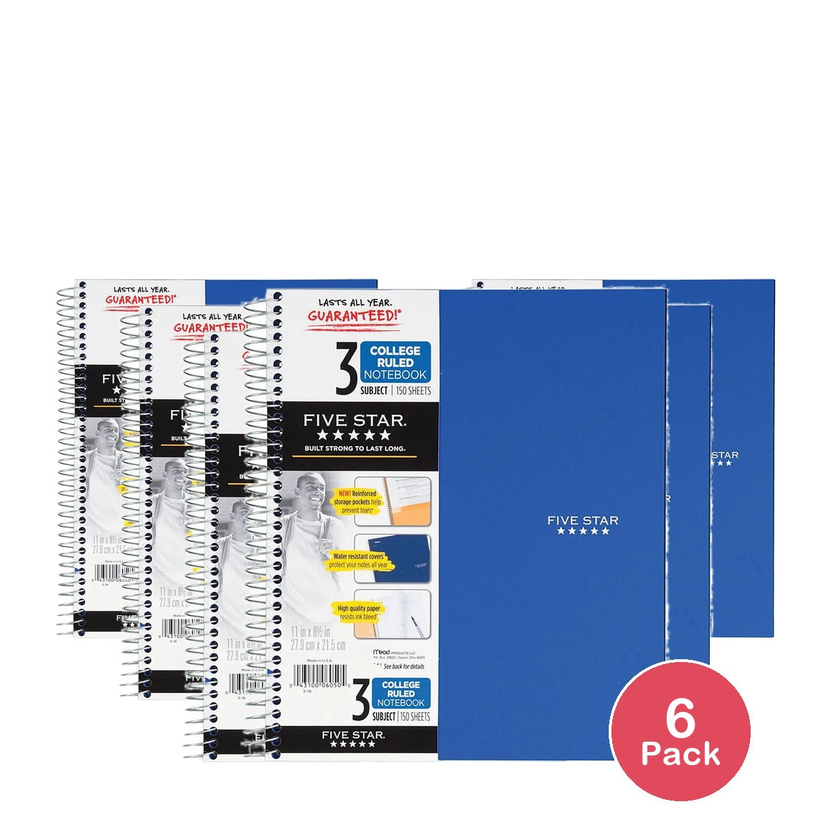 Five Star Wirebound 3-Subject Notebook College Ruled Color Choice Will Vary 15.7oz (11195) (Pack of 6)