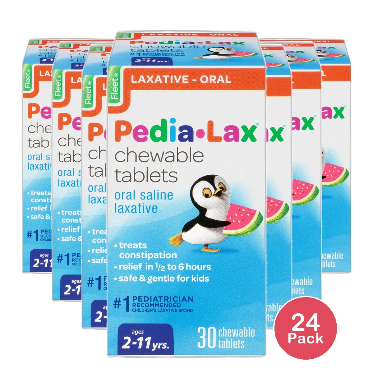 Fleet Pedia-Lax Saline Laxative Chewable Tablets Watermelon 2.08oz (Pack of 24)