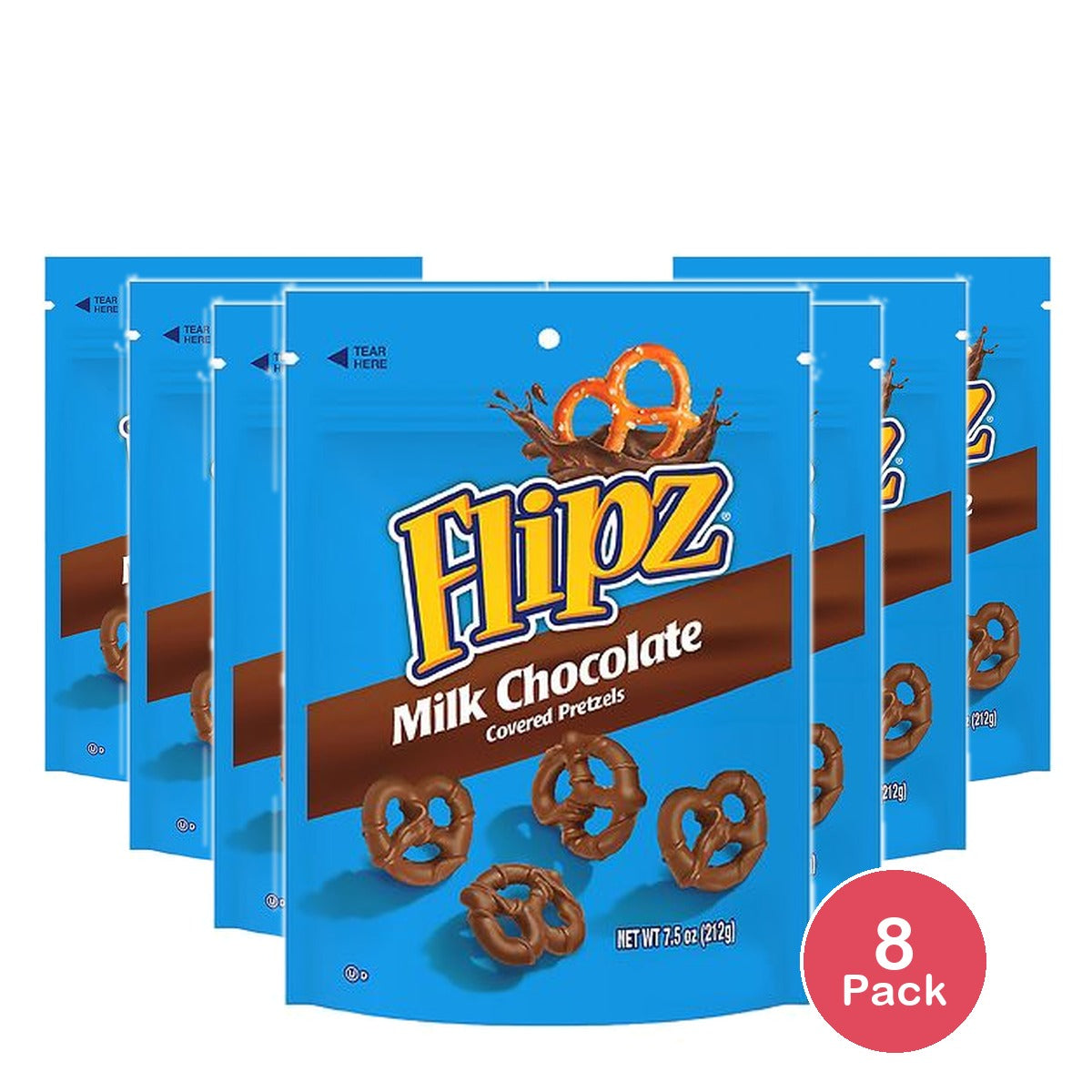 Flipz Milk Chocolate Covered Pretzels 7.5 oz (Pack of 8)