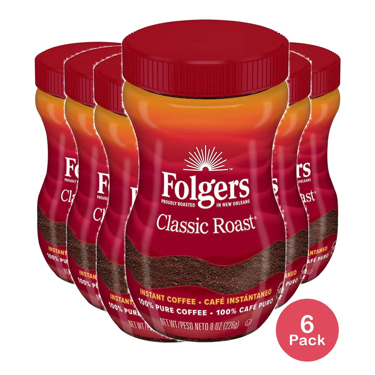 Folgers Classic Roast Instant Coffee Crystals 8Oz (Pack of 6)