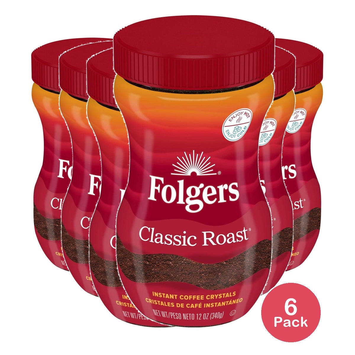 Folgers Classic Roast Instant Coffee Jar 12 oz (Pack of 6)