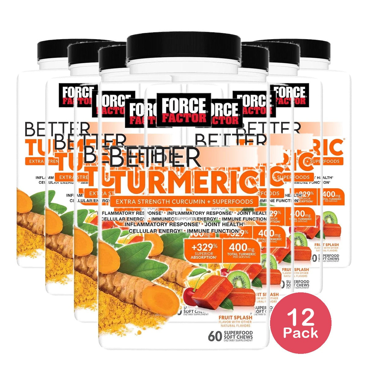 Force Factor Better Turmeric Chews Inflammation Support Fruit Splash 60 Chews 15Oz (Pack of 12)