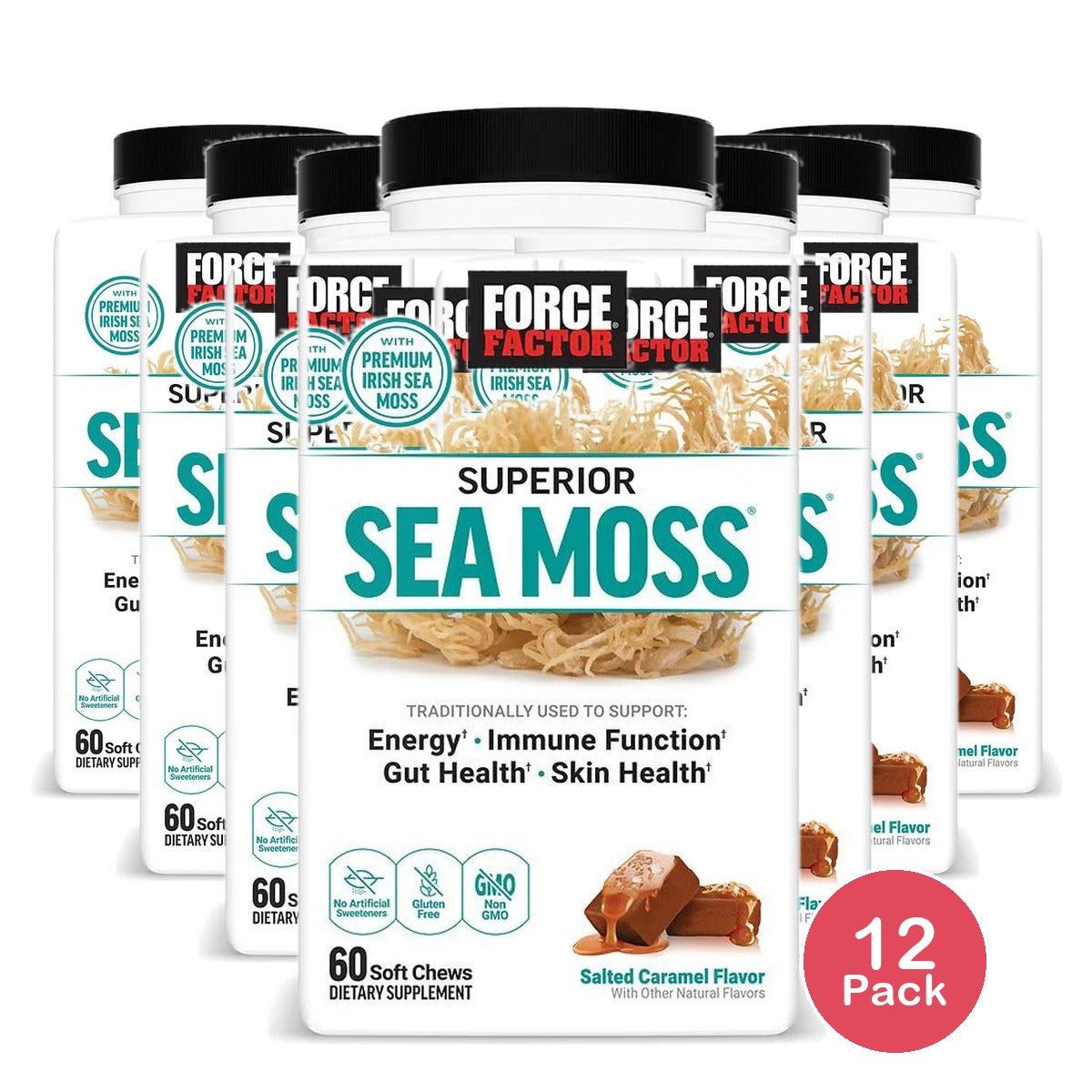 Force Factor Sea Moss Soft Chews Salted Caramel 60ct (Pack of 12)