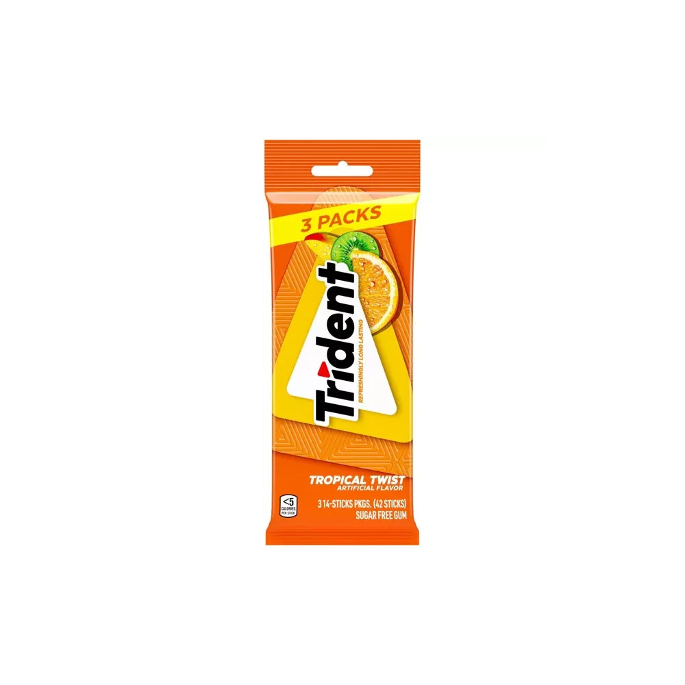 Trident Tropical Twist Chewing Gums 3pk 2.8 Oz (Pack of 20)