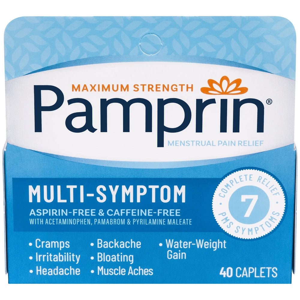 Pamprin Maximum Strength Multi-Symptom Menstrual Pain Relief Caplets 40 Ct 2.24 Oz (Pack of 24)