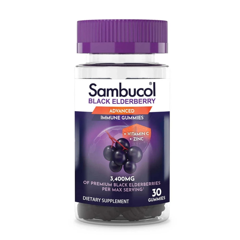 Sambucol Black Elderberry Immune Support Vegan Gummies with Vitamin C and Zinc - 30ct 4Oz (Pack of 24)