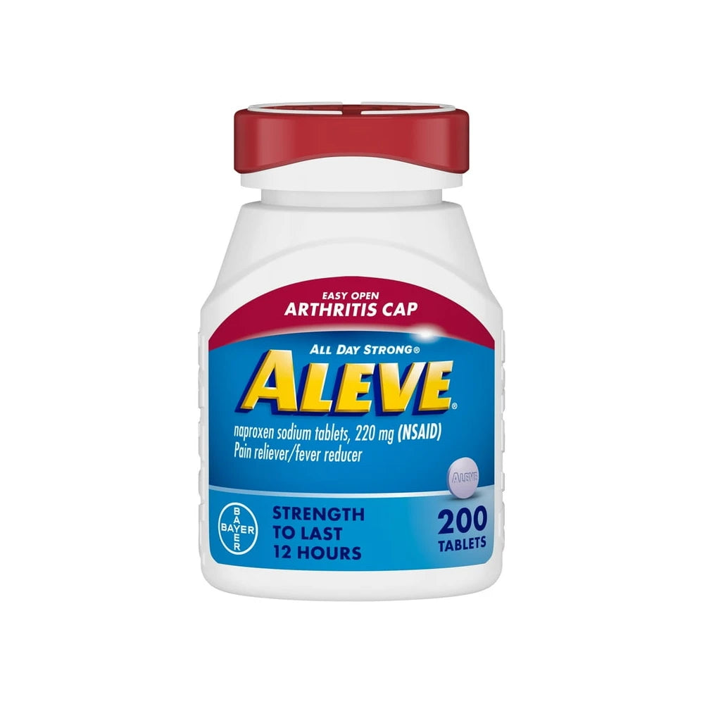 Aleve Tablets Easy Open Arthritis Cap Naproxen Sodium Pain Reliever 200 Count (Pack of 24)
