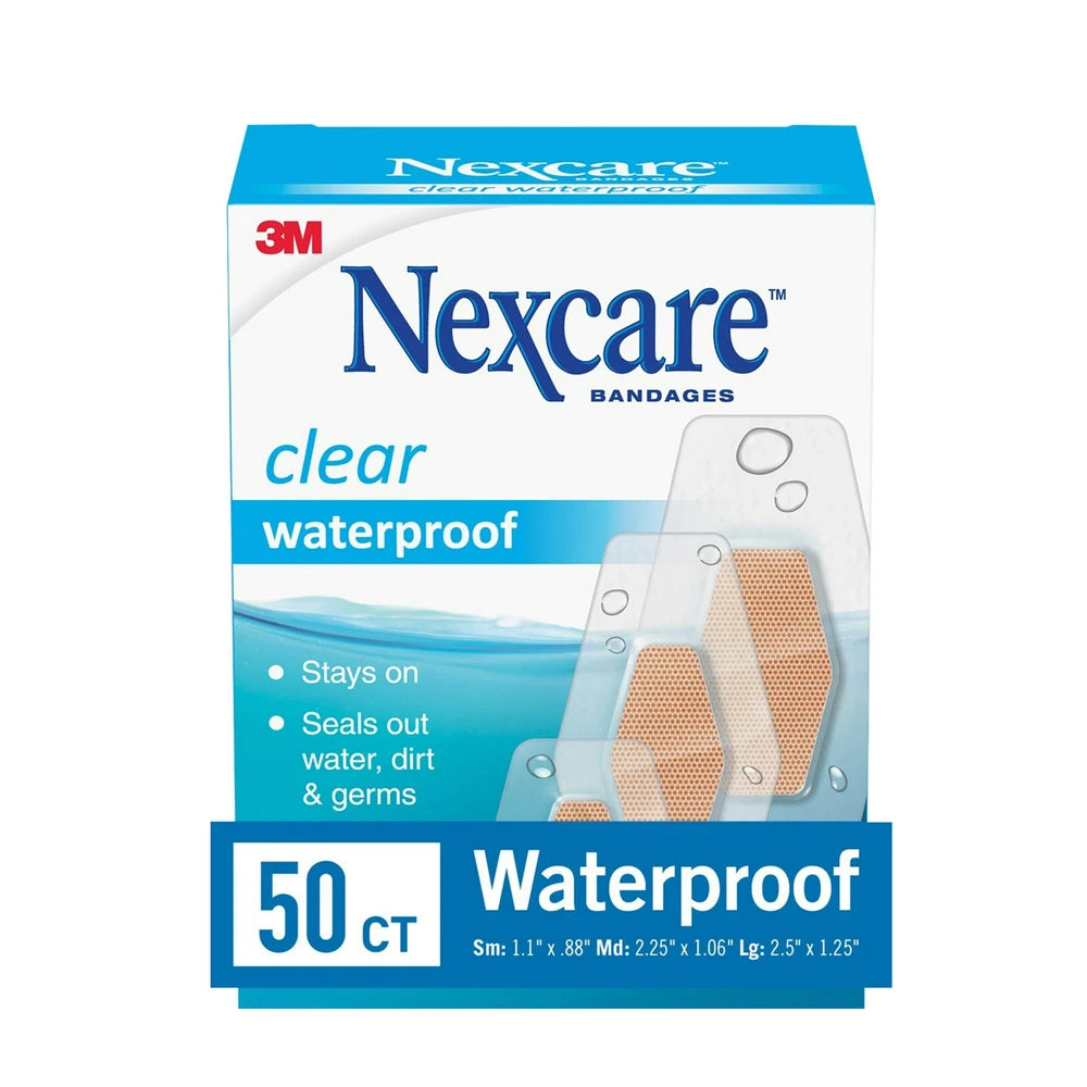 Nexcare Waterproof Clear Bandages, Assorted Sizes, 50 Count (Pack of 24)