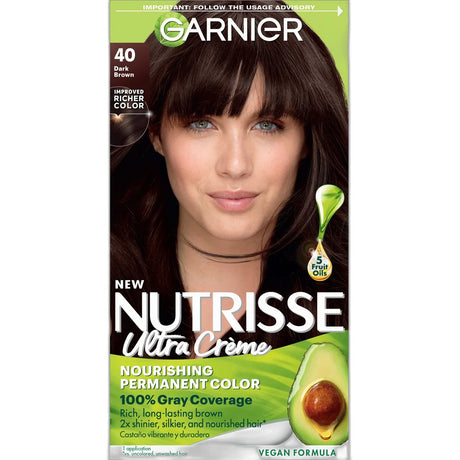 Garnier Nutrisse Dark Brown Nourishing Permanent Hair Color Creme 40 8.48oz (Pack of 12)