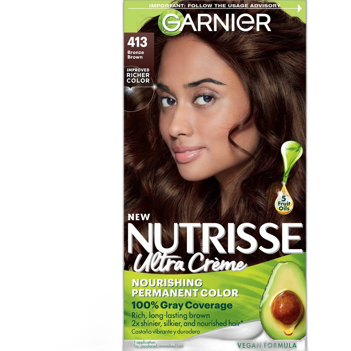 Garnier Nutrisse Nourishing Hair Color Creme 413 Bronze Brown 8.48oz (Pack of 12)