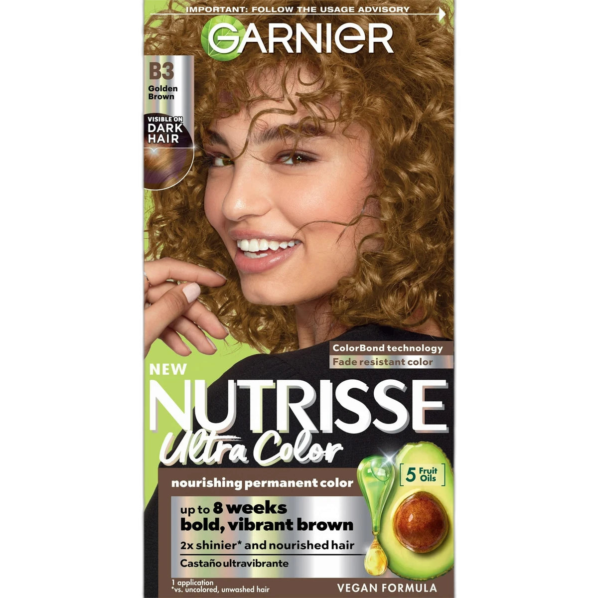 Garnier Nutrisse Nourishing Nutri-Browns Lightening Color Cream Golden Brown B3Kit 8.48oz (Pack of 12)