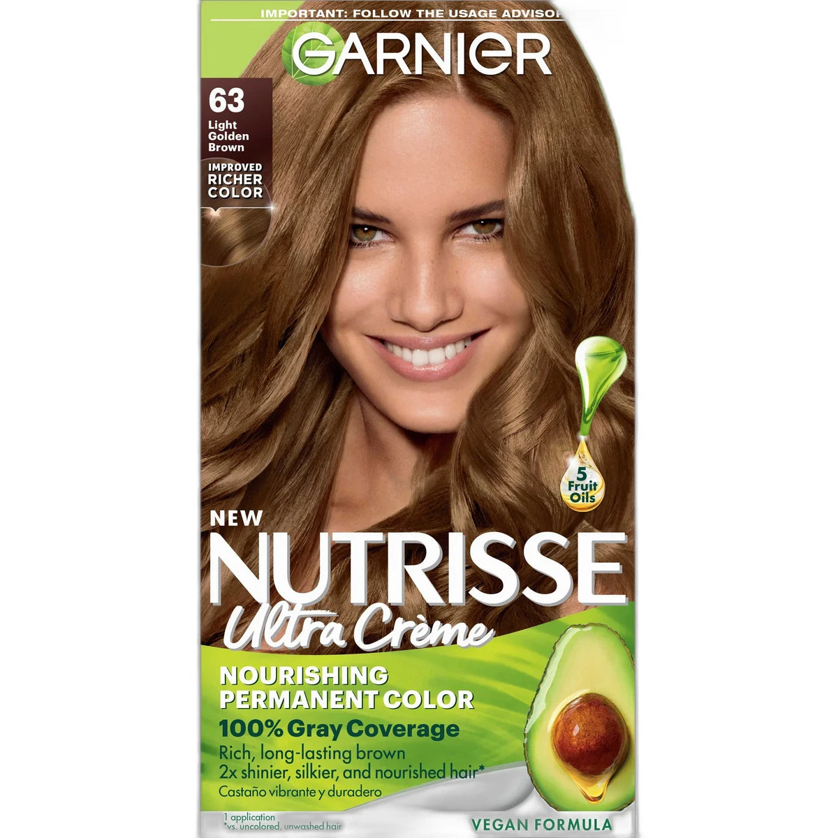 Garnier Nutrisse Permanent Creme Haircolor #63 Light Brown 8.48oz (Pack of 12)