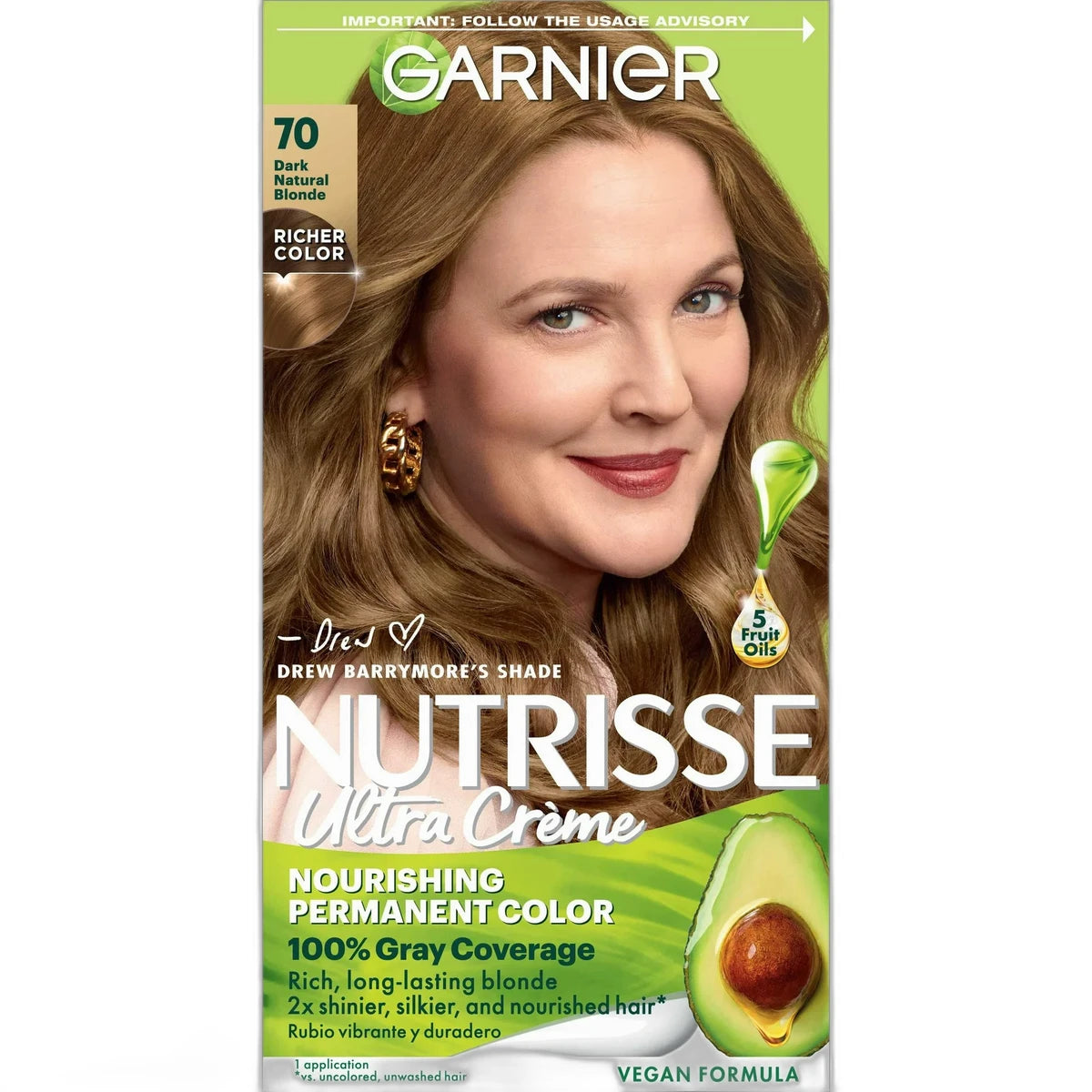 Garnier Nutrisse Permanent Creme Haircolor #70 Dark Natural Blonde 8.48oz (Pack of 12)