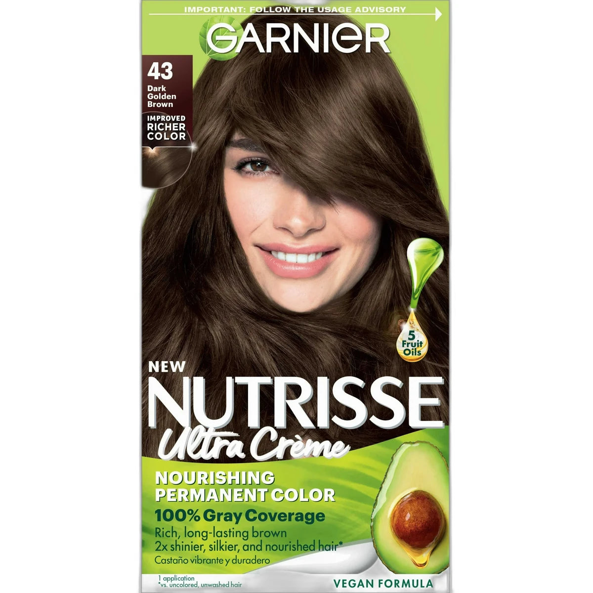 Garnier Nutrisse Permanent Nourishing Color Treatment With Cocoa Bean Dark Golden Brown # 43Kit 8.48oz (Pack of 12)