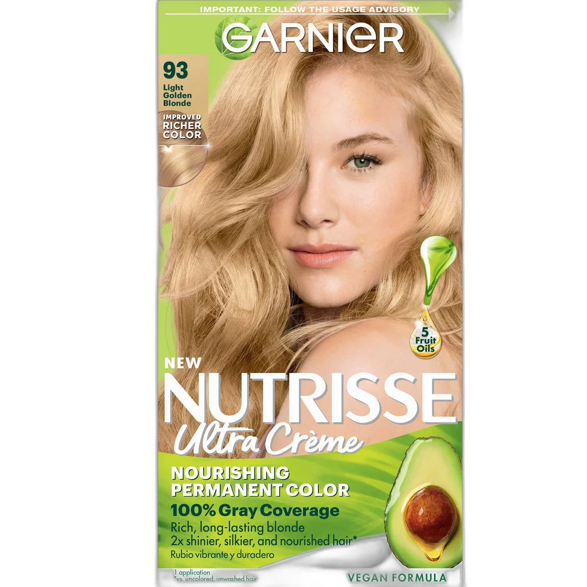 Garnier Nutrisse Permanent Nourishing Hair Color Creme 93 Light Golden Blonde 8.48oz (Pack of 12)