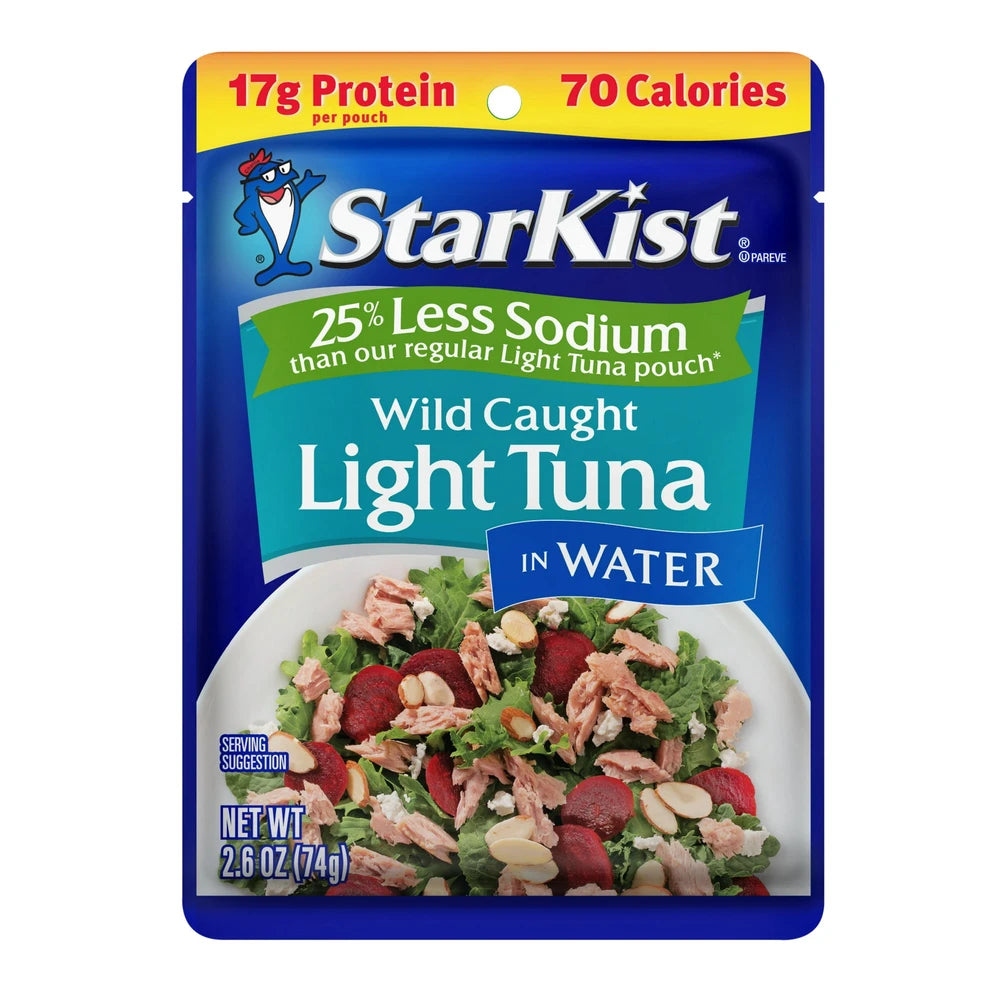 StarKist 25% Less Sodium Light Tuna in Water Pouch 2.6 Oz (Pack of 24)