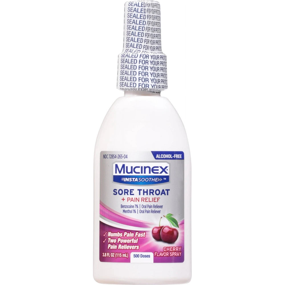 Mucinex® Instasoothe Sore Throat + Pain Relief Sore Throat Spray. Powerful Sore 3.8 Oz (Pack Of 24)