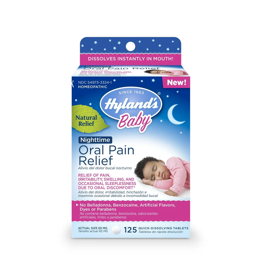 Hyland S Naturals Baby Nighttime Oral Pain Relief 125 Tablets 0.1 Oz (Pack Of 24)