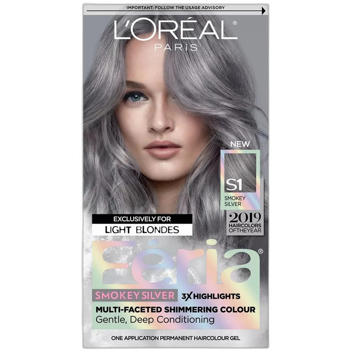 LOreal Paris Feria Multi-Faceted Shimmering Permanent Hair Color S1 Smokey Silver 8oz (Pack of 12)