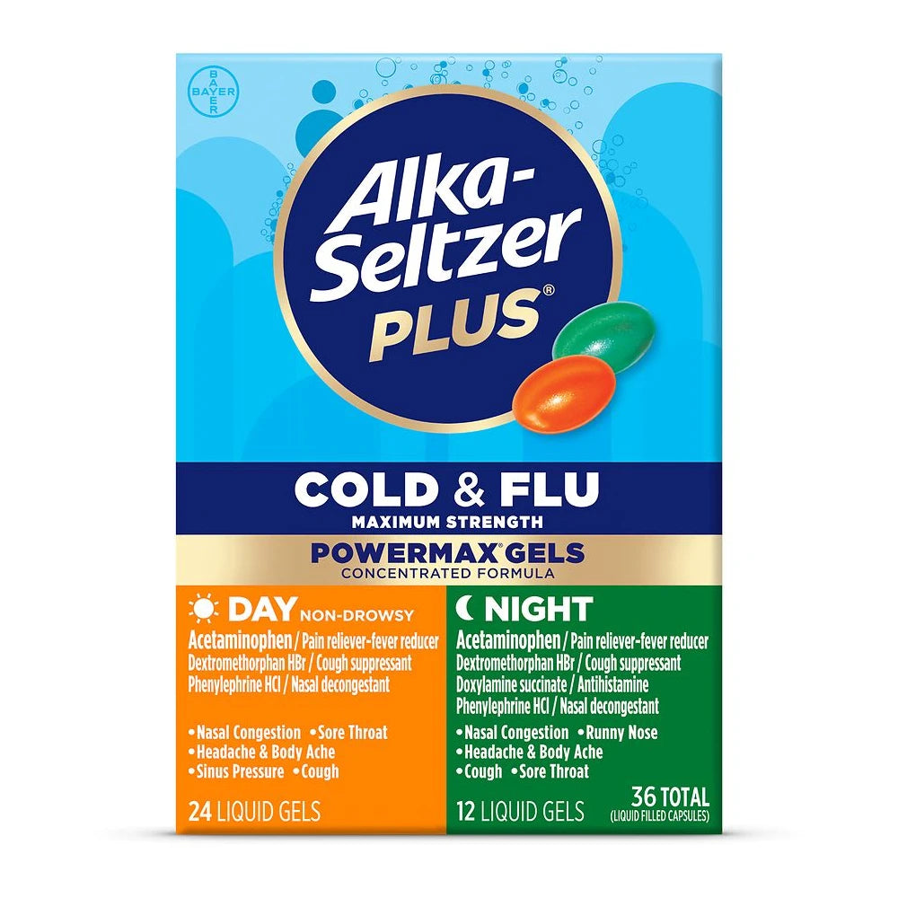 Alka-seltzer Plus Cold & Flu, Power Max Cold and Flu Medicine, Night, For Adults (Pack of 24)