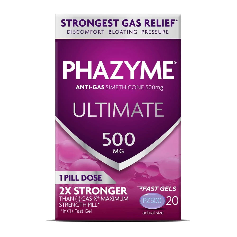 Phazyme Ultimate Gas & Bloating Relief, Works in Minutes, 500 mg Simethicone, 20 (Pack of 24)