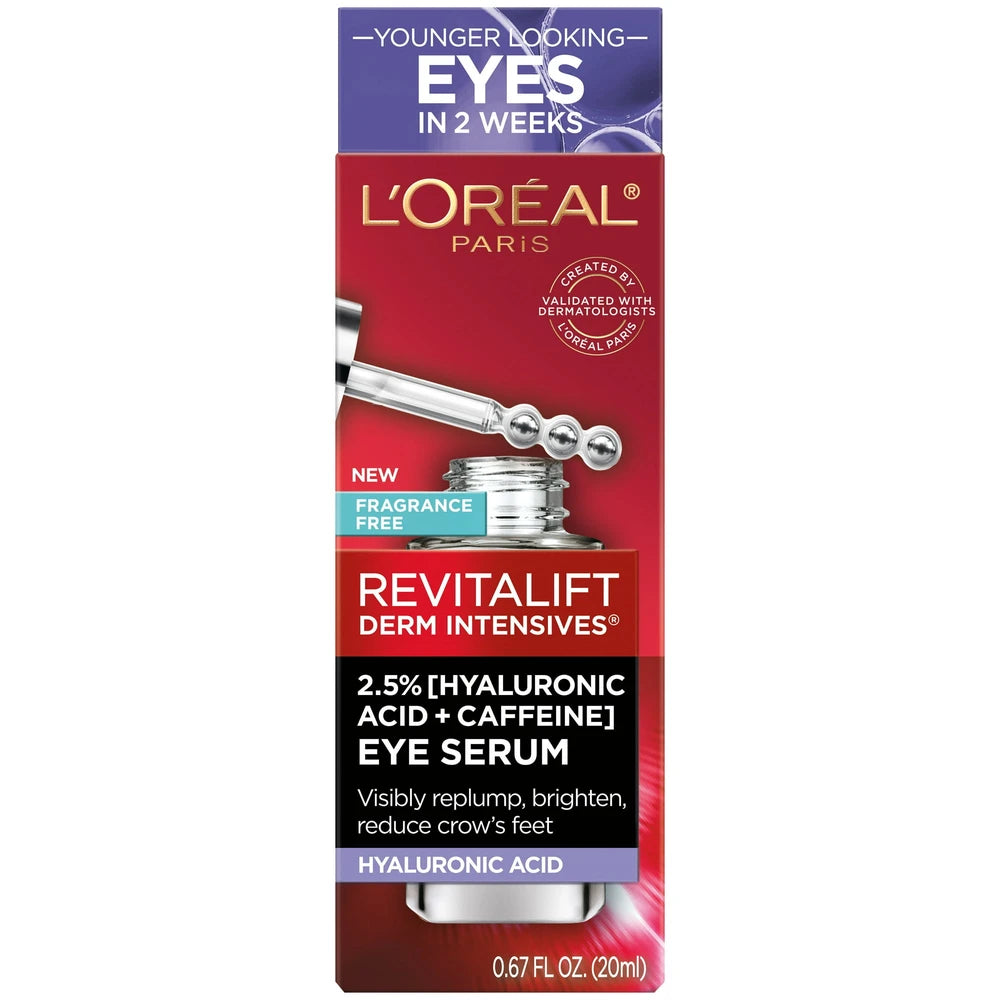 L'Oreal Paris Revitalift Derm Intensives Hyaluronic Acid and Caffeine Eye Serum 0.67 Oz (Pack of 24)