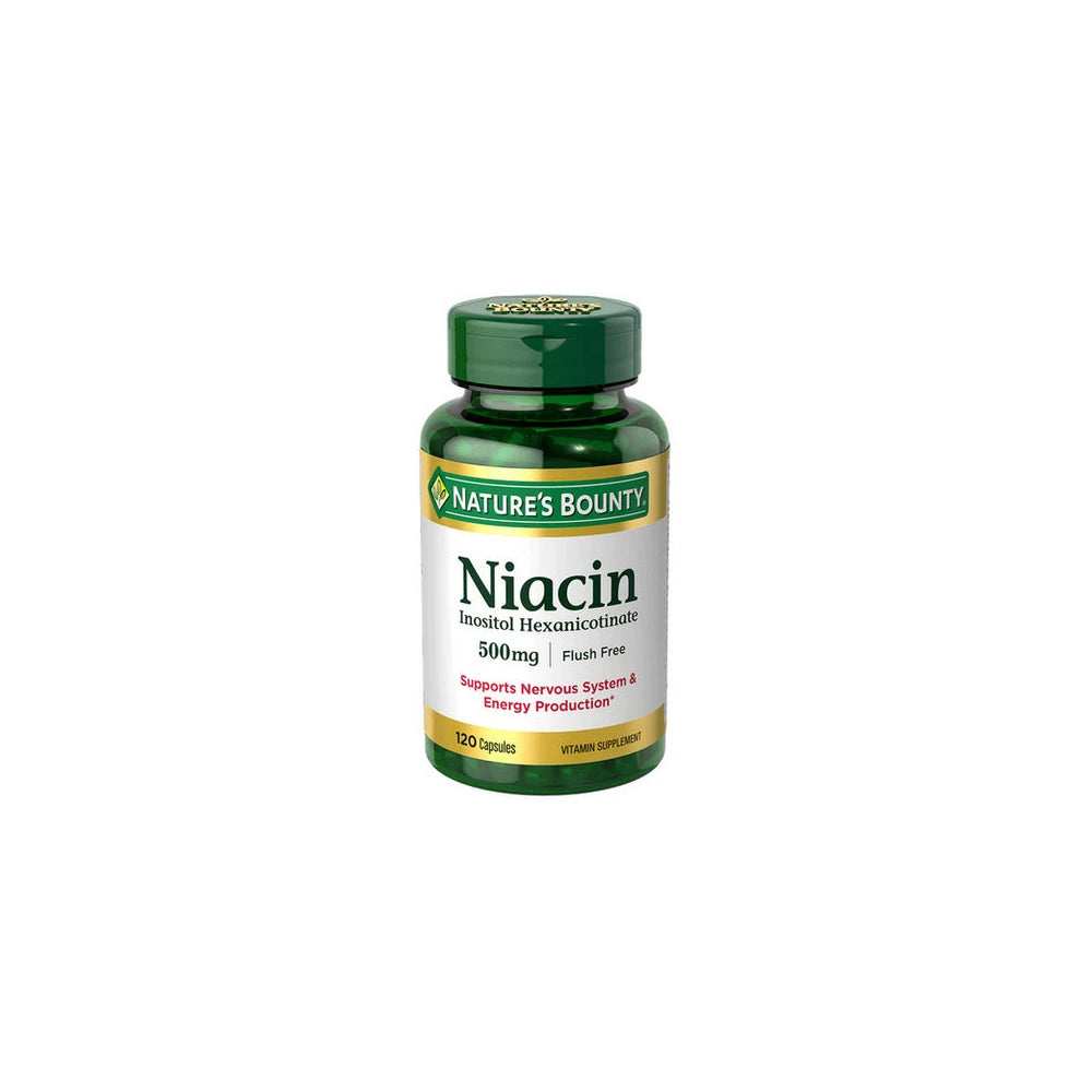 Nature’s Bounty Flush Free Niacin 500 mg Capsules for Energy Metabolism 120 Ct (Pack of 24)