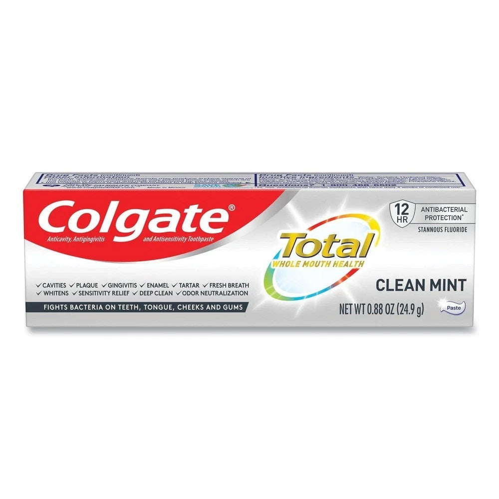 Colgate Total Clean Mint Toothpaste Whitening Travel Toothpaste 1 Pack 0.88 Oz (Pack of 24)