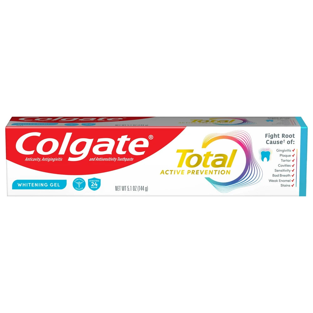 Colgate Total Active Prevention Whitening Gel Toothpaste 5.1 Oz (Pack of 24)