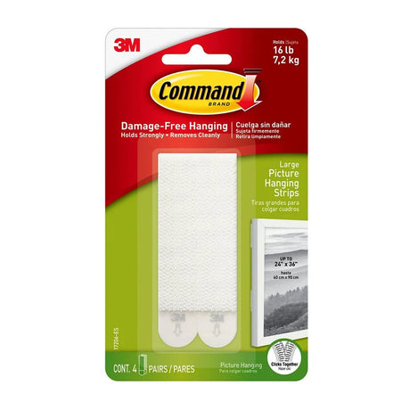 Command Large Picture Hangers White Damage-Free Hanging 4 Pairs 16 Oz (Pack of 24)
