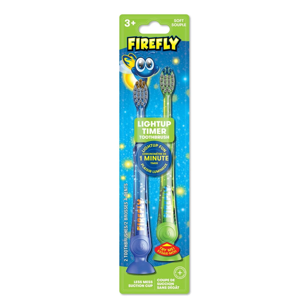 Firefly Light up Timer Toothbrush Premium Soft Bristles Ages 3+ 2 Count (Colors May Vary) 1.92 Oz (Pack of 24)