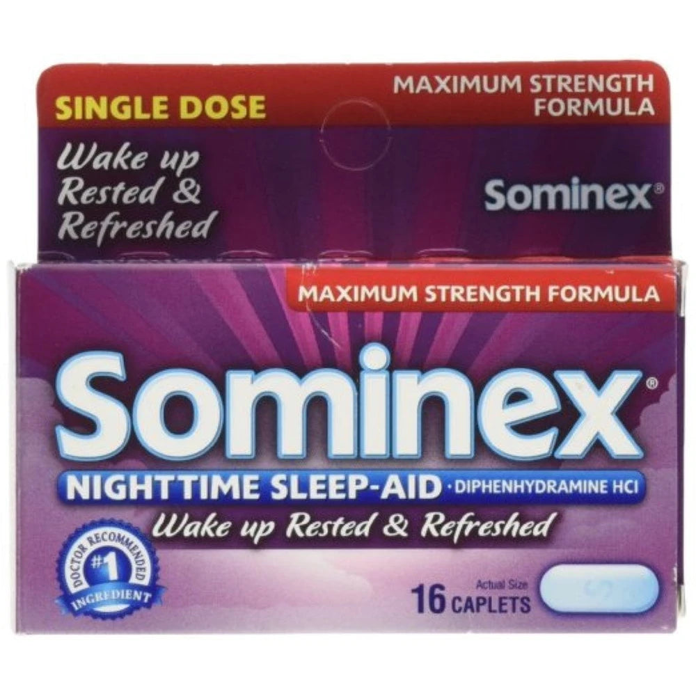 Sominex Nighttime Sleep-Aid Caplets Maximum Strength 16 ea 16 Oz (Pack of 24)