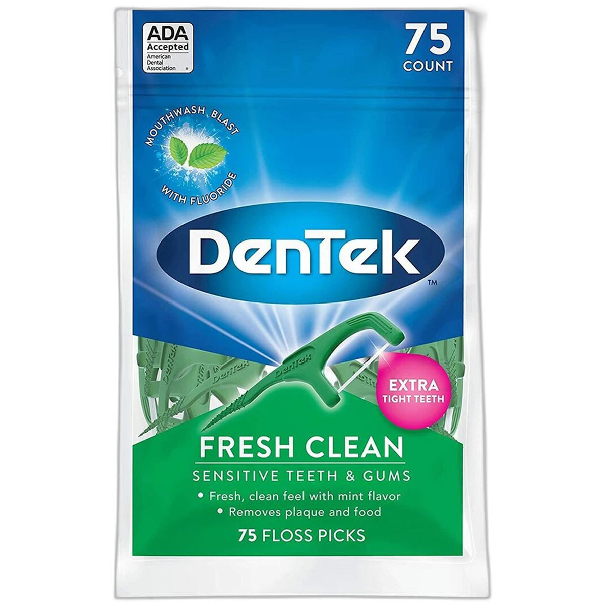Dentek Fresh Clean Floss Picks Long Lasting Mint 0.17Oz (Pack Of 36)