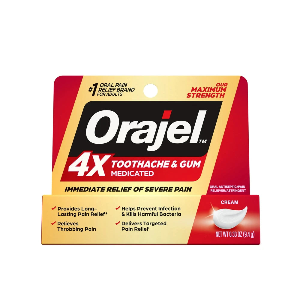 Orajel 4X For Toothache & Gum Pain: Severe Cream Tube 0.33- From #1 Oral Pain 0.33 Oz (Pack Of 24)