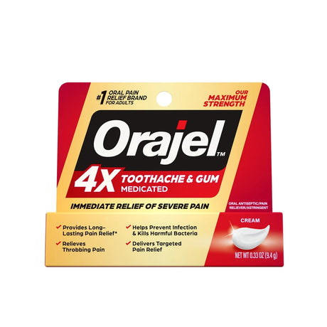 Orajel 4X For Toothache & Gum Pain: Severe Cream Tube 0.33- From #1 Oral Pain 0.33 Oz (Pack Of 24)