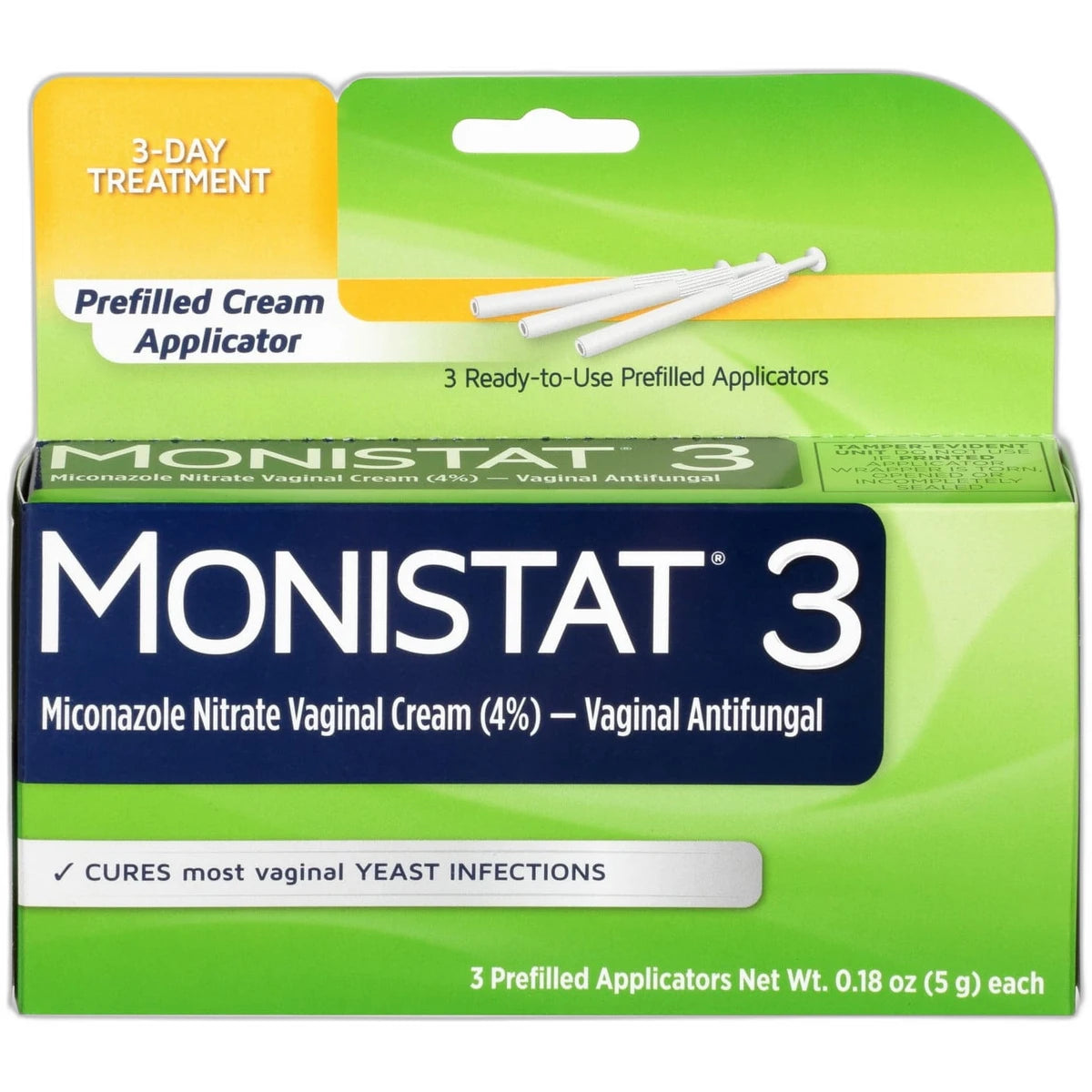 Monistat 3 Vaginal Antifungal Cream Prefilled Applicators 0.86Oz (Pack Of 12)