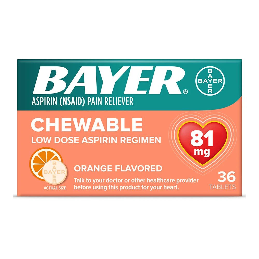 Bayer Low Dose Chewable 81mg Aspirin Tablets Orange 36 Count (Pack of 36)