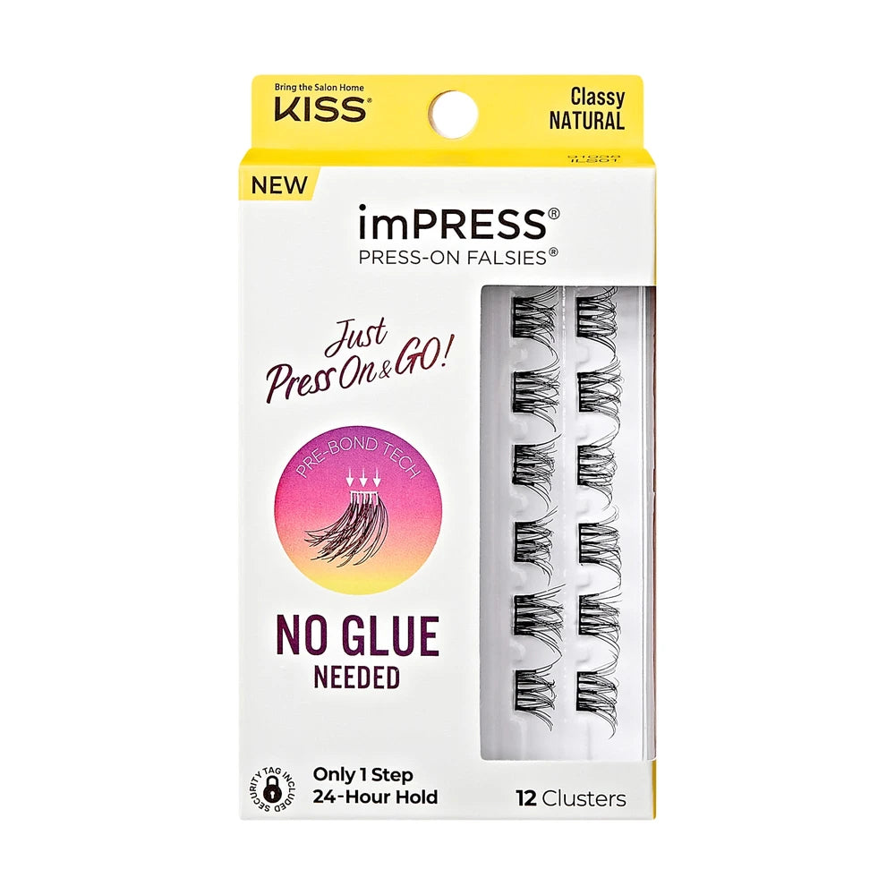 KISS imPRESS Falsies Press On Self Adhesive Eyelashes Classy Black 12 Lash Cl (Pack of 36)