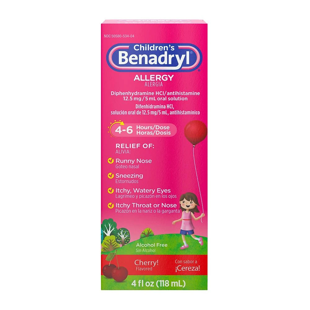 Children's Benadryl Allergy Liquid, Cherry, 4 fl Oz (Pack of 36)