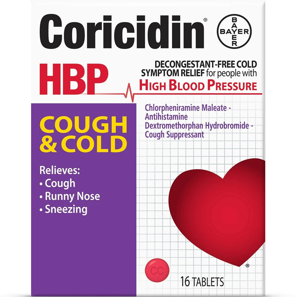 Coricidin HBP Decongestant-Free Cough and Cold Medicine for Hypertensives, Cold 1.94 Oz (Pack of 36)