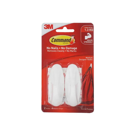 Command Medium Sized Designer Hooks (2 Hooks 4 Strips) White 0.64 Oz (Pack of 36)