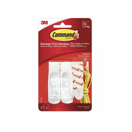 Command Medium Utility Hooks White Damage Free Organizing 2 Hooks and 4 Comma (Pack of 36)