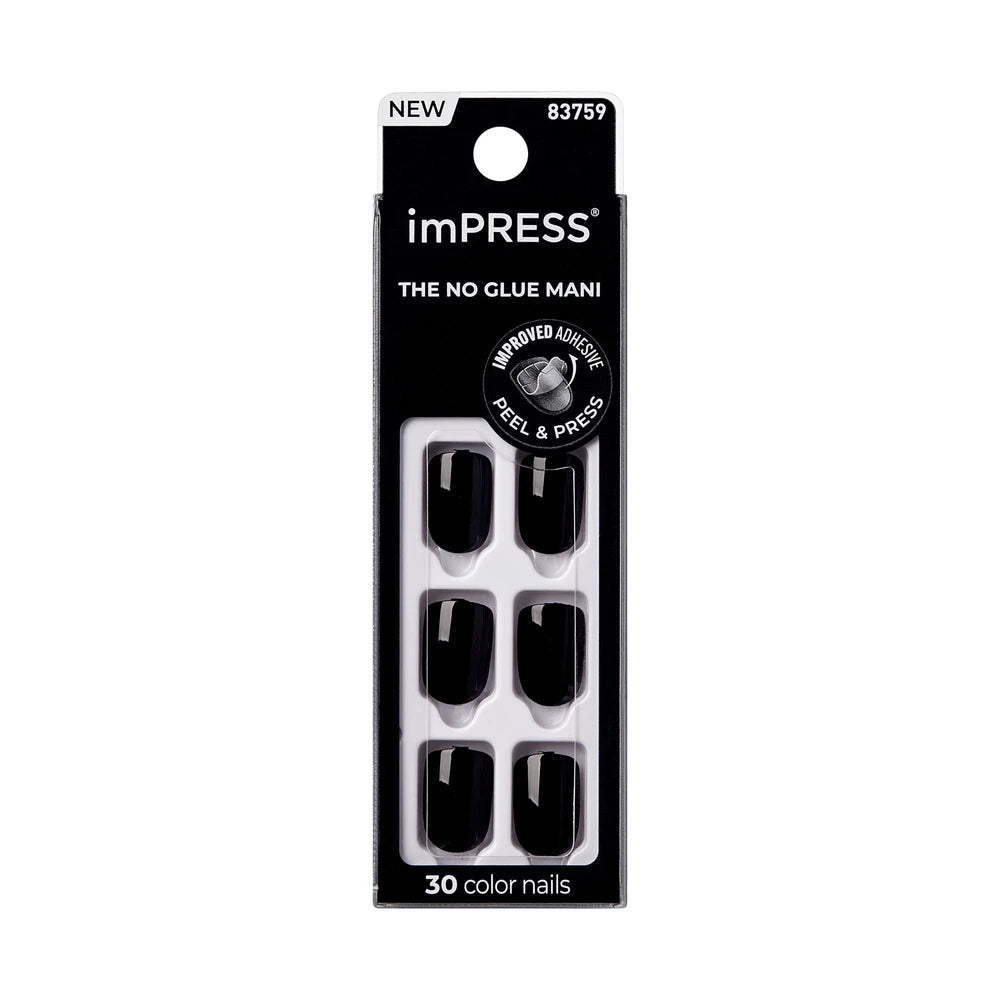 KISS imPRESS Color Short Squoval Press-On Nails with Glue Black Solid 30 Piece (Pack of 36)
