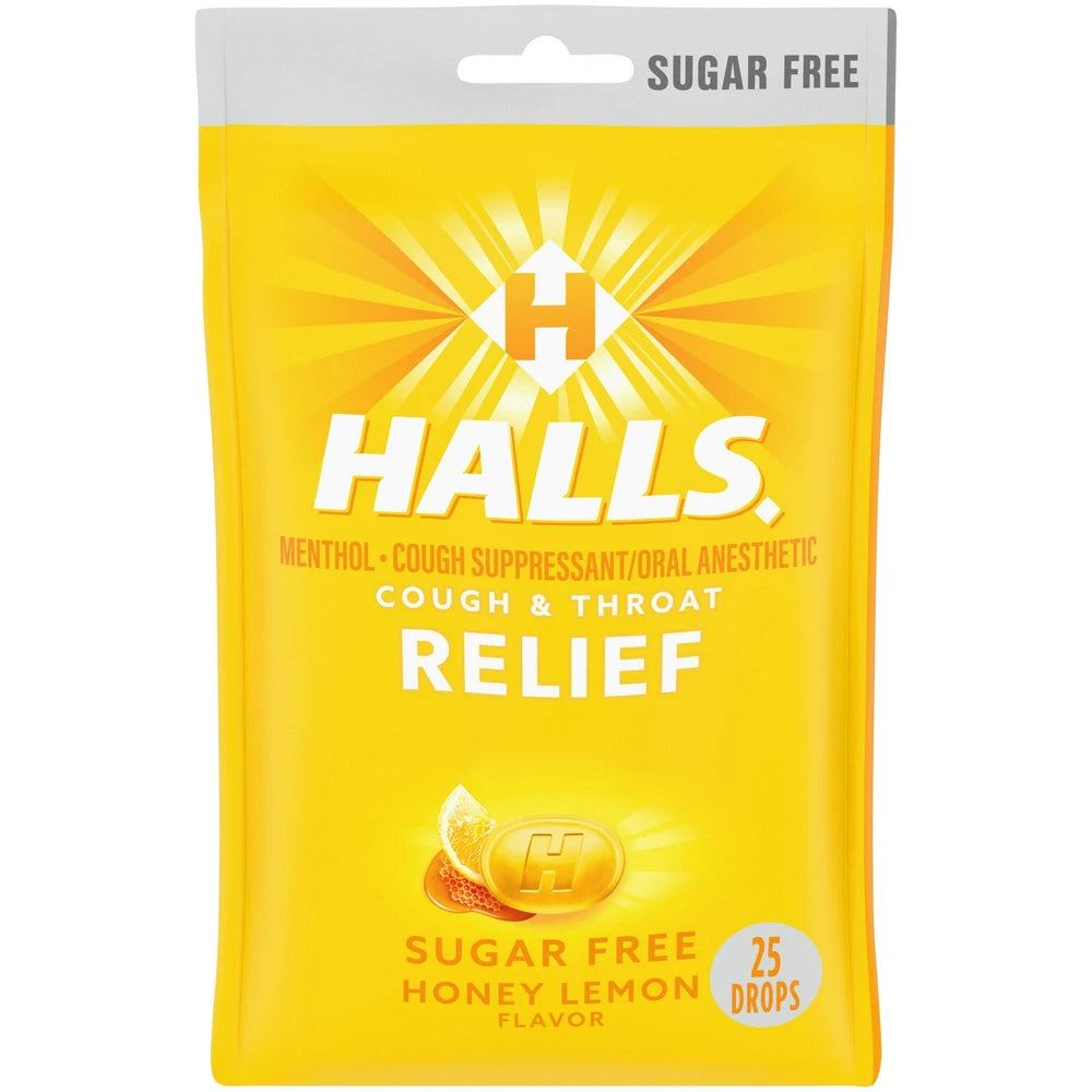 Halls Relief Honey Lemon Sugar Free Cough - 25 Ct (Pack of 48)