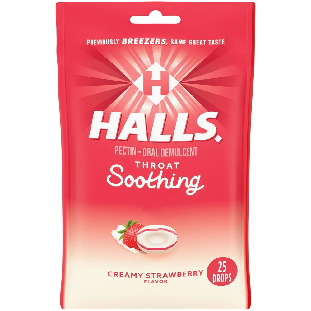 Halls Throat Soothing (Formerly Breezers) Creamy Strawberry Throat - 25 Ct (Pack of 48)