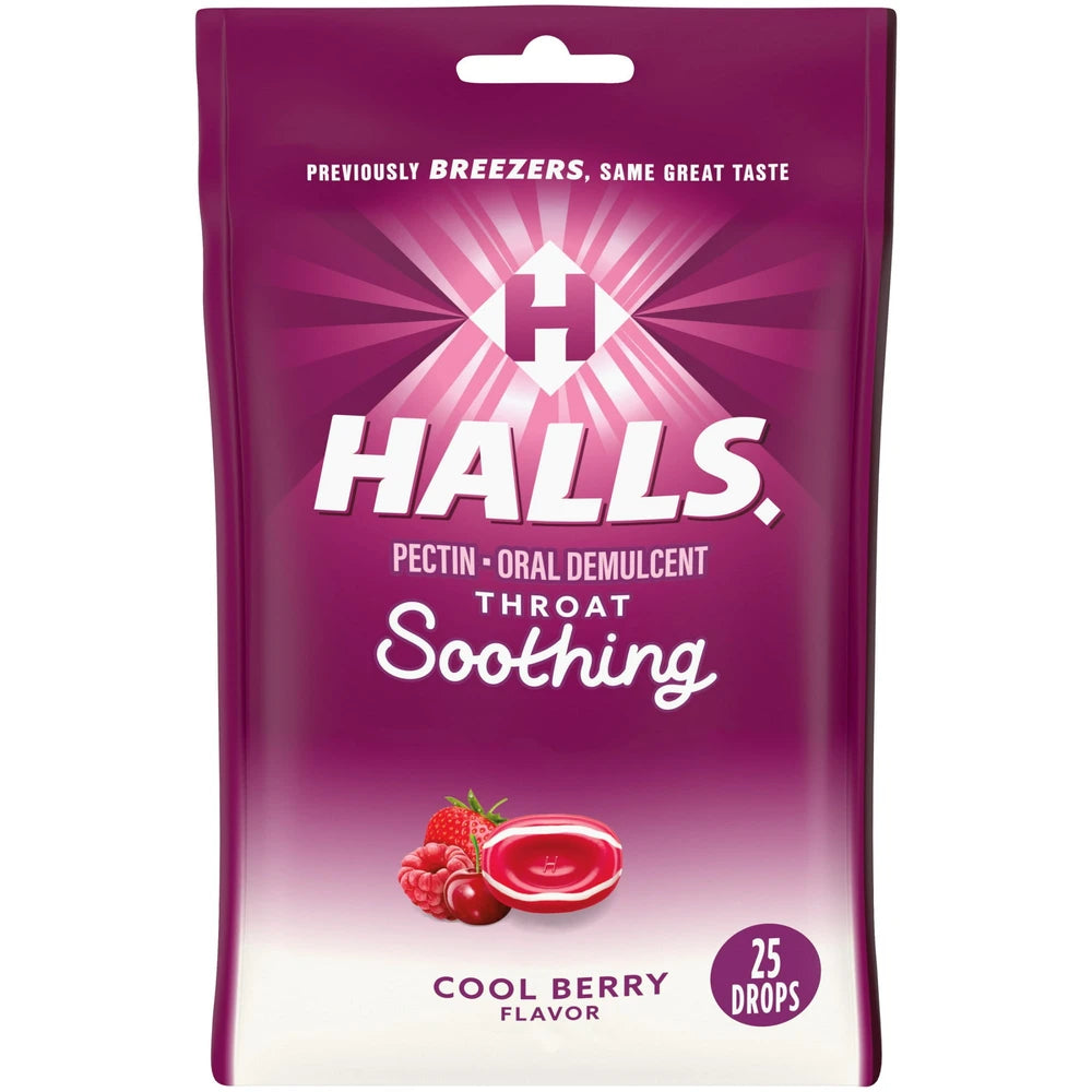 Halls Fruit Breezers Throat Drops Cool Berry 25 Each by Halls 3.36 Oz (Pack of 48)