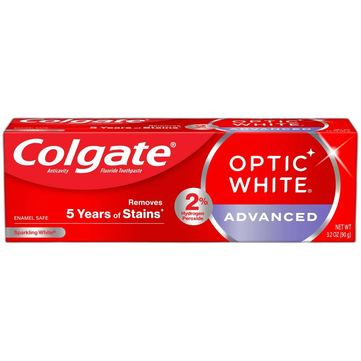 Colgate Optic White Advanced Teeth Whitening Toothpaste Sparkling White 3.2Oz (Pack of 24)