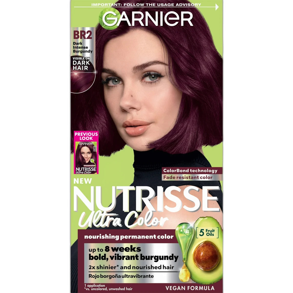 Garnier Nutrisse Ultra Color Nourishing Color Creme BR2 Dark Intense Burgundy 7.2Oz (Pack of 12)