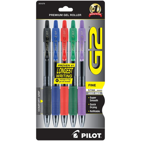 Pilot G2 Premium Retractable Gel Ink Pens Fine Point (0.7 mm) Assorted Ink 5 (Pack of 48)