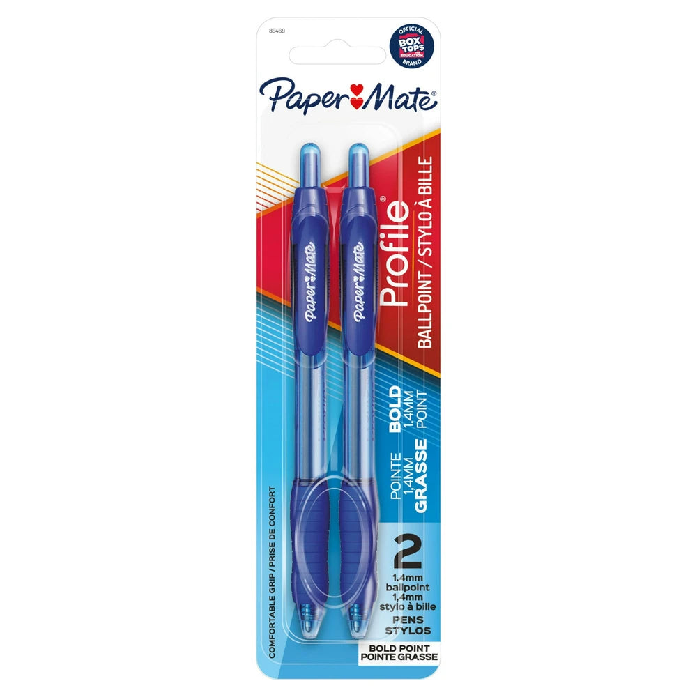 Paper Mate Profile Retractable Ballpoint Pens Bold (1.4mm) Blue 2 Count (Pack of 48)